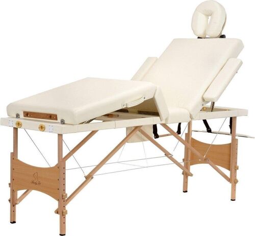 Houten massagetafel - 4 segementen - verstelbaar - crème - 214 cm lang