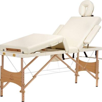 Wooden massage table - 4 segments - adjustable - cream - 214 cm long