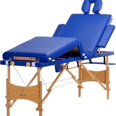 Table de massage en bois - 4 segments - réglable - bleue - longueur 214 cm