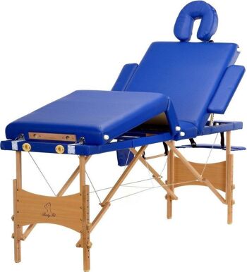 Table de massage en bois - 4 segments - réglable - bleue - longueur 214 cm