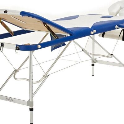 Massageliege aus Aluminium – verstellbar – weiß & blau – 212 cm lang