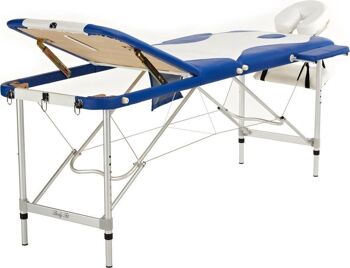 Table de massage en aluminium - réglable - blanc & bleu - longueur 212 cm