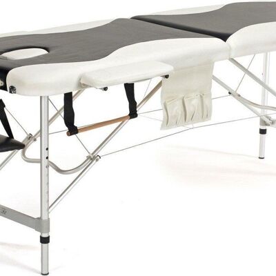 Camilla de masaje de aluminio - 2 segmentos - ajustable - blanca y negra - 212 cm de largo