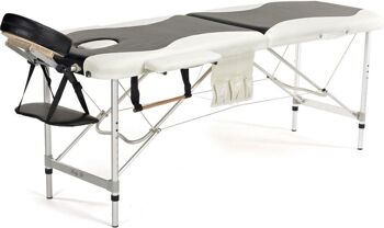 Table de massage en aluminium - 2 segments - réglable - blanc & noir - longueur 212 cm