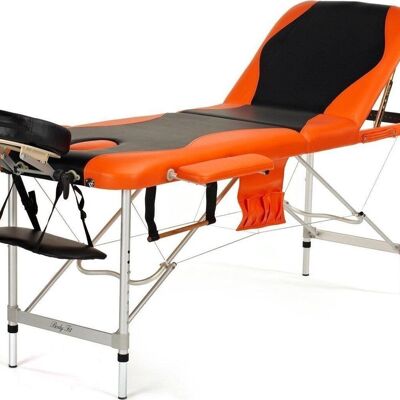 Lettino da massaggio in alluminio - 3 segmenti - arancio nero - 212 cm