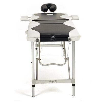Table de massage en aluminium - 3 segments - réglable - blanche & noire - longueur 212 cm