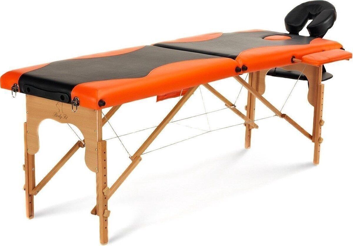 Massageliege aus Holz – 2 Segmente – verstellbar – Orange & Schwarz – 216 cm lang