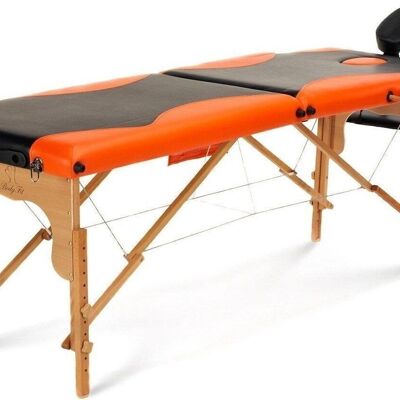 Lettino da massaggio in legno - 2 segmenti - regolabile - arancione e nero - lungo 216 cm