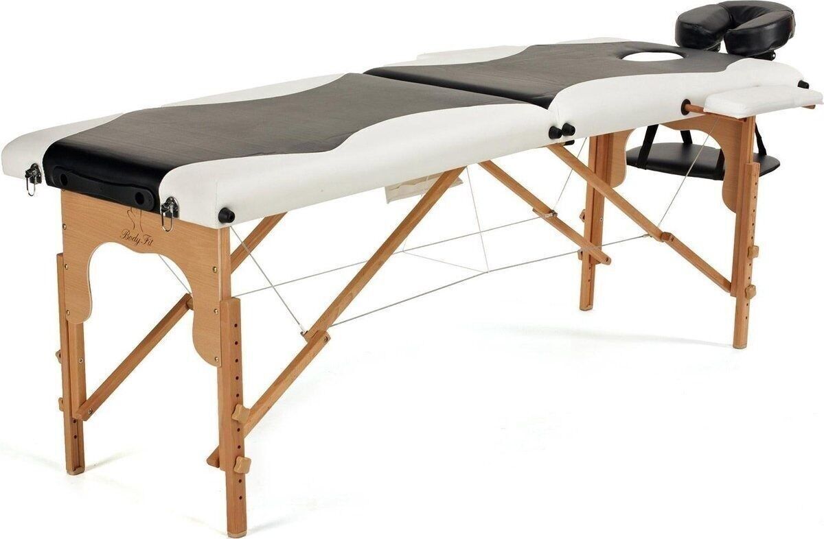 Massageliege aus Holz – 2 Segmente – verstellbar – weiß & schwarz – 216 cm lang