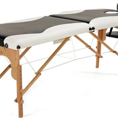 Camilla de masaje de madera - 2 segmentos - ajustable - blanca y negra - 216 cm de largo