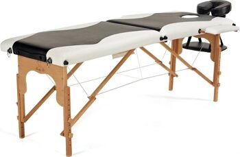 Table de massage en bois - 2 segments - réglable - blanche & noire - longueur 216 cm