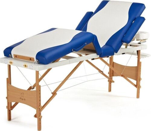 Houten massagetafel - 4 segmenten - verstelbaar - wit & blauw - 214 cm lang