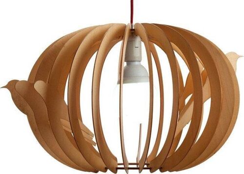 Houten hanglamp - designer - vogel-thema - hout kleur - max 30 cm lang