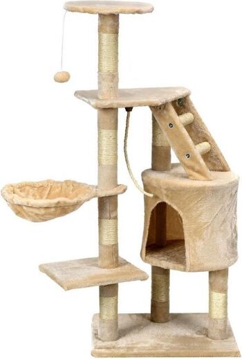 Arbre à chat et maison de jeu - chats - beige - 117,5 cm de haut