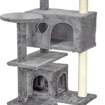 Arbre à chat et maison de jeu - chats - gris - 131 cm de haut