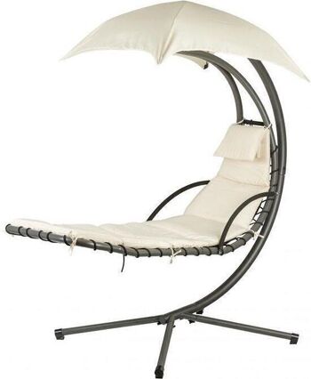 Chaise longue de jardin suspendue - avec parasol - beige