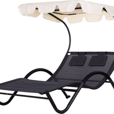 Double garden loungers - with parasol - black