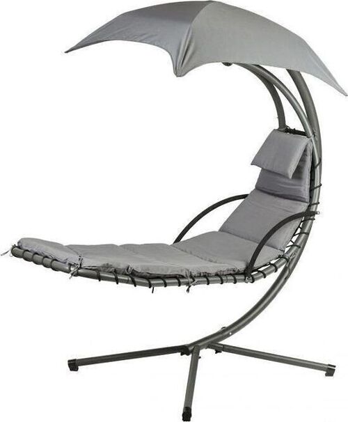 Hangende ligstoel tuin - met parasol - grijs