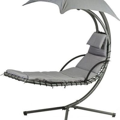 Chaise longue de jardin suspendue - avec parasol - gris