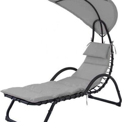 Silla de jardín Relax gris con sombrilla 189x73 cm