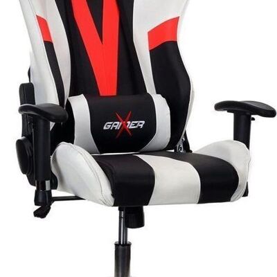 Office chair - Pro gaming chair - white & black ECO leather - adjustable