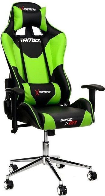 Chaise de bureau - chaise de jeu - cuir ECO vert et noir - réglable