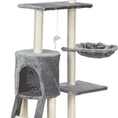 Arbre à chat et maison de jeu - chats - gris - 135 cm de haut