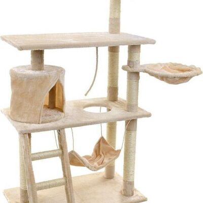 Scratching post & play house - cats - beige - 140 cm high - with hammock