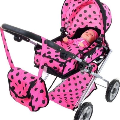 Doll pram with 1 doll - stroller for barbies & dolls - pink