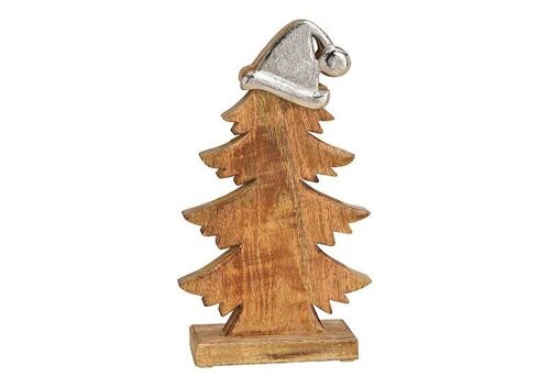 Tannenbaum aus Mangoholz mit Metall Mütze Braun (B/H/T) 20x35x6cm