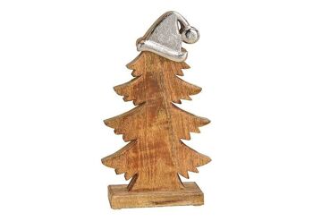 Sapin de Noël en bois de manguier avec chapeau en métal marron (L/H/P) 20x35x6cm 1