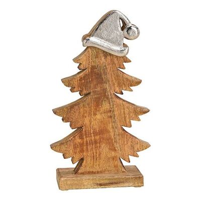 Tannenbaum aus Mangoholz mit Metall Mütze Braun (B/H/T) 20x35x6cm