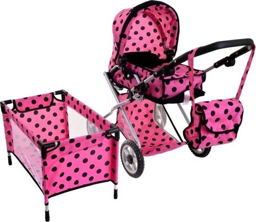 Poppenwagen met pop & poppenbed - speelgoedset voor barbies & poppen - roze