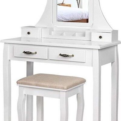 Wooden dressing table with mirror & stool - white