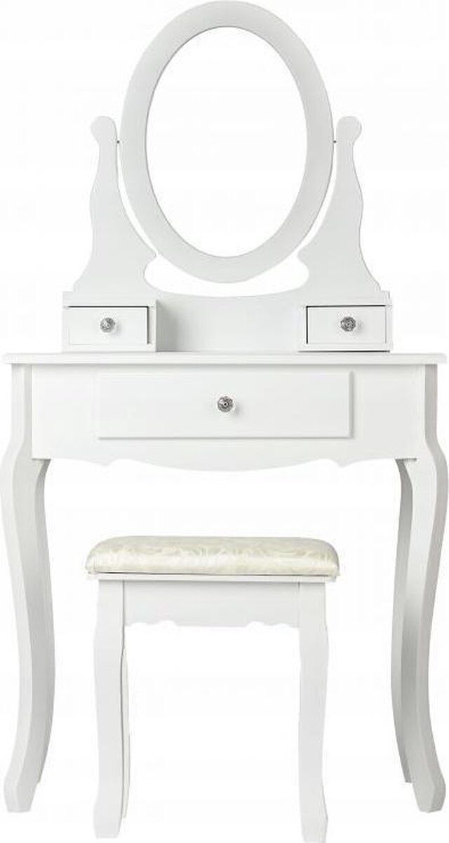 Großer Schminktisch aus Holz mit Spiegel und Hocker – weiß