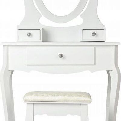 Large wooden dressing table with mirror & stool - white