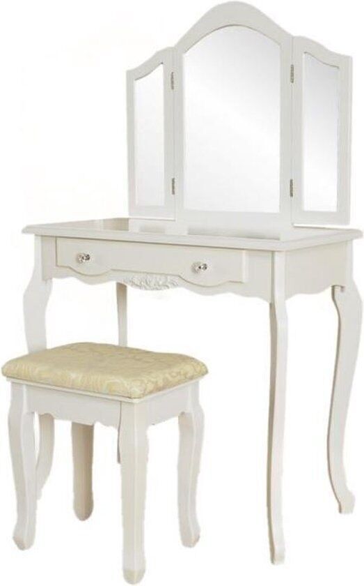 Schminktisch mit 3 Spiegeln und Hocker – weiß