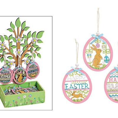 Hanger easter egg with tree display made of wood multicolored 3-ply