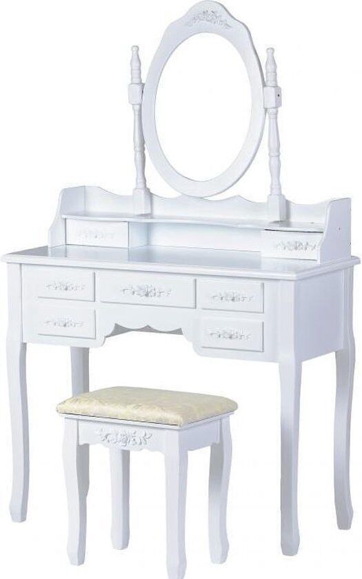 Schminktisch mit Spiegel & 7 Schubladen – inklusive passendem Hocker – weiß