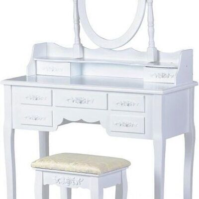 Dressing table with mirror & 7 drawers - including matching stool - white