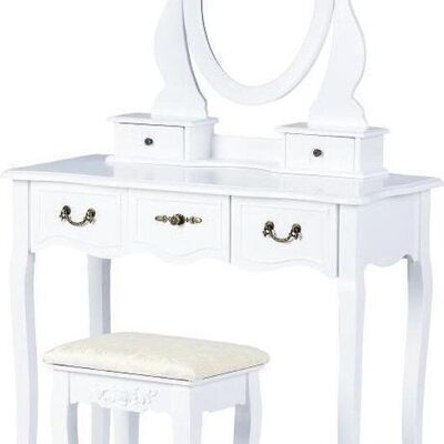 Coiffeuse avec miroir et 5 tiroirs - y compris tabouret assorti - blanc