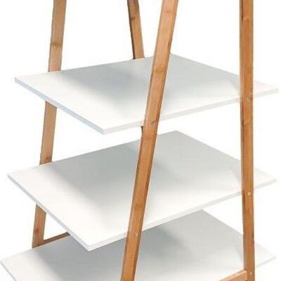 Mueble lateral diagonal - 4 estantes - blanco y bambú