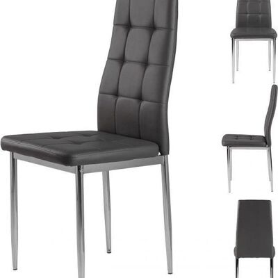 Dining room chairs - set of 4 pieces - black artificial leather & chrome