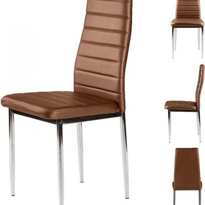 Dining room chairs - set of 4 pieces - copper-brown artificial leather & chrome