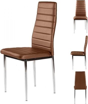 Chaises de salle à manger - lot de 4 pièces - cuir artificiel marron cuivré & chrome