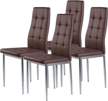 Chaises de salle à manger - lot de 4 pièces - cuir artificiel marron foncé