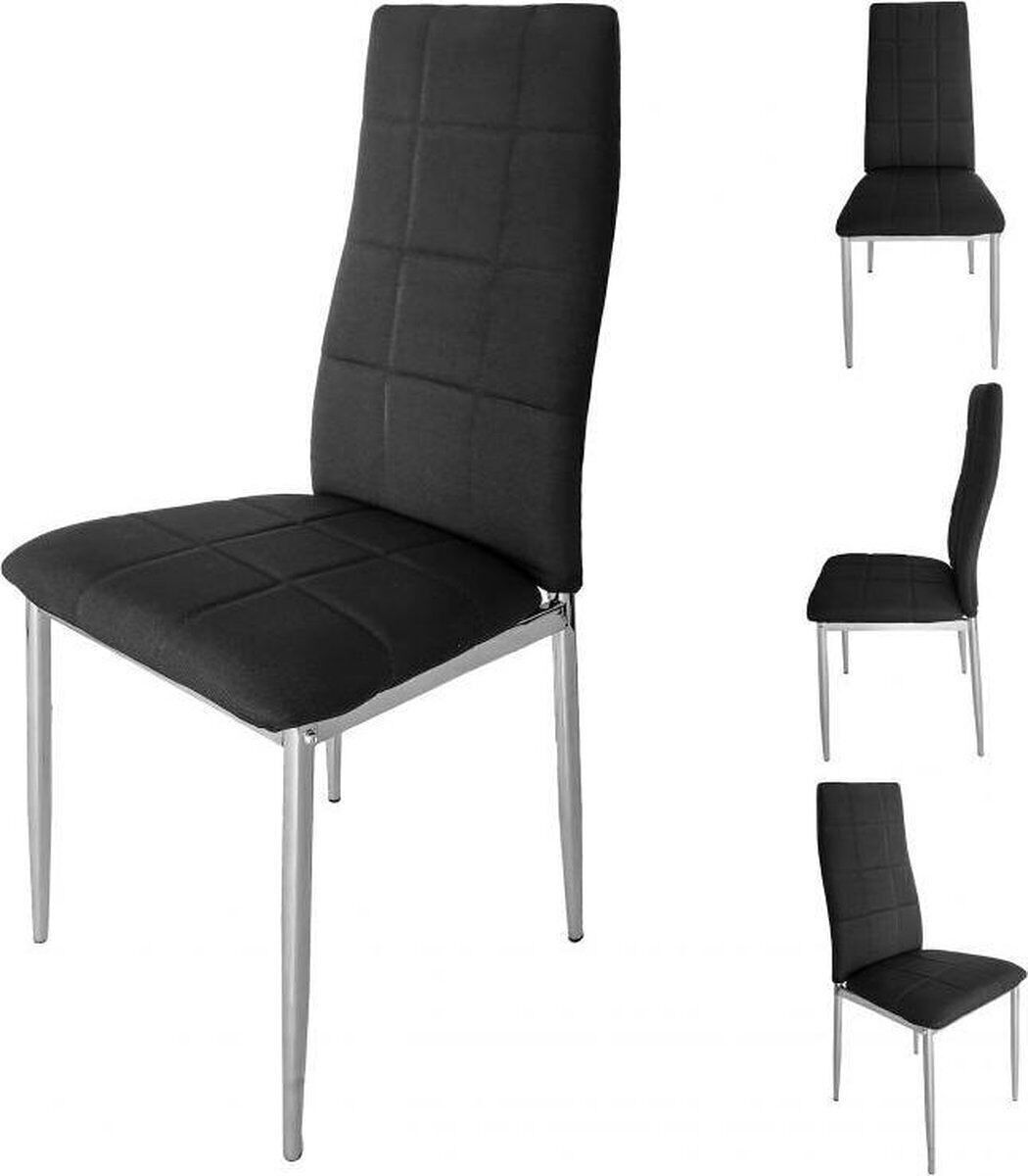 Eetkamer stoelen - set van 4 stuks - zwarte stof & chroom