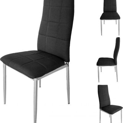 Dining room chairs - set of 4 pieces - black fabric & chrome