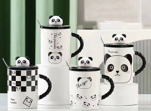 Compra Tazza in ceramica con coperchio e cucchiaio, tema panda, in 4  disegni DF-731 all'ingrosso