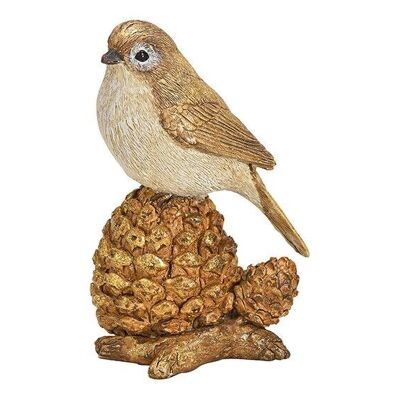 Bird on pine cones made of poly gold (W / H / D) 11x13x7cm